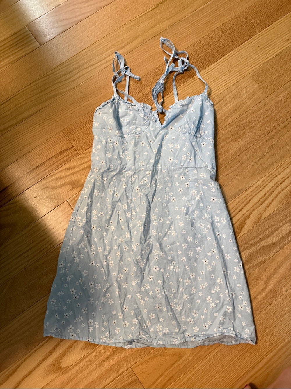 SHEIN Light Blue Floral Tie-Shoulder Mini Dress